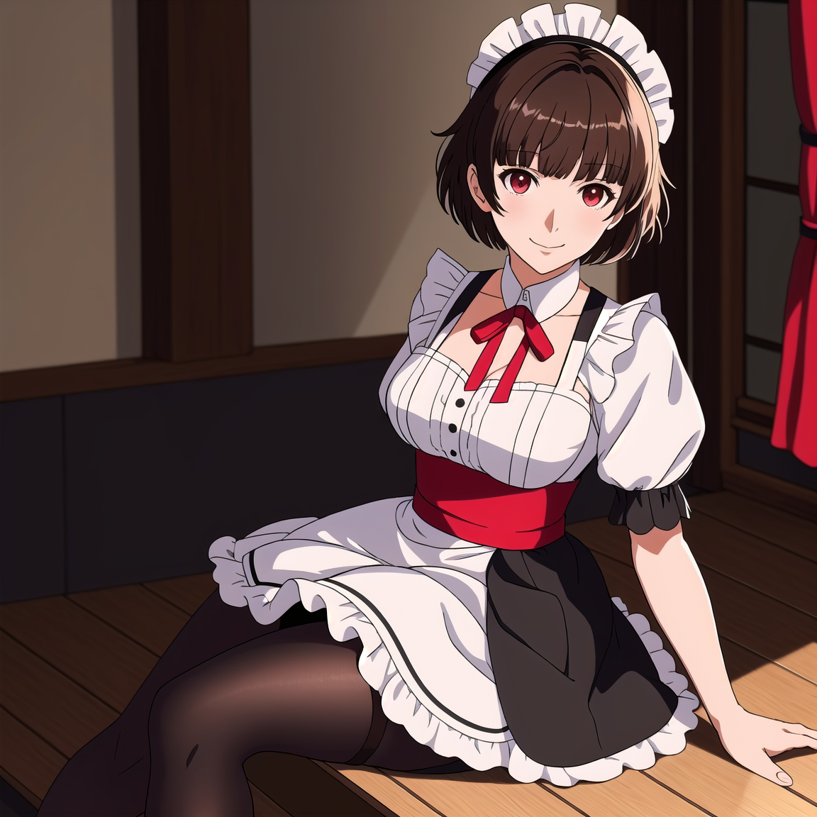 00543-3594655551-Niijima Makoto _(Persona 5_), 1girl, niijima makoto, solo, maid, pantyhose, maid headdress, short hair, apron, brown hair, smile.png